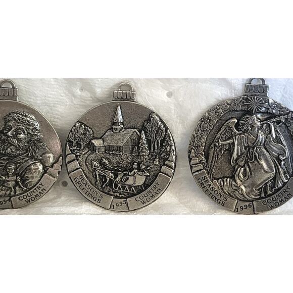 Vintage Country Woman Pewter Christmas Ornaments 1994 1995 1996 Lot Of 3 - Picture 3 of 8